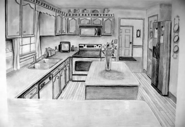 630x432 One Point Perspective Drawing The Ultimate Guide - Kitchen Perspective Drawing