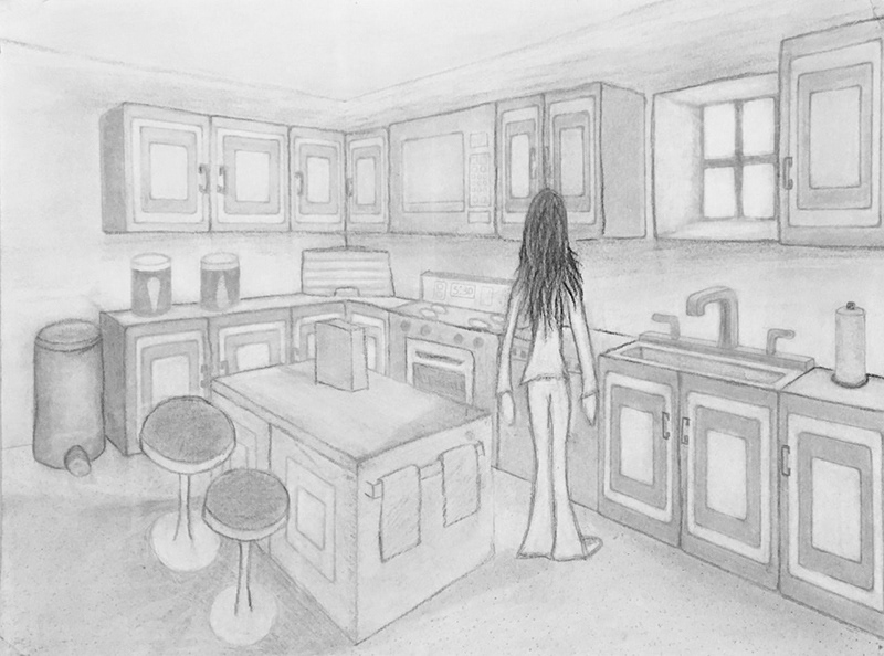800x594 Perspective Drawing For Kitchen Scene On Behance - Kitchen Perspective Drawing