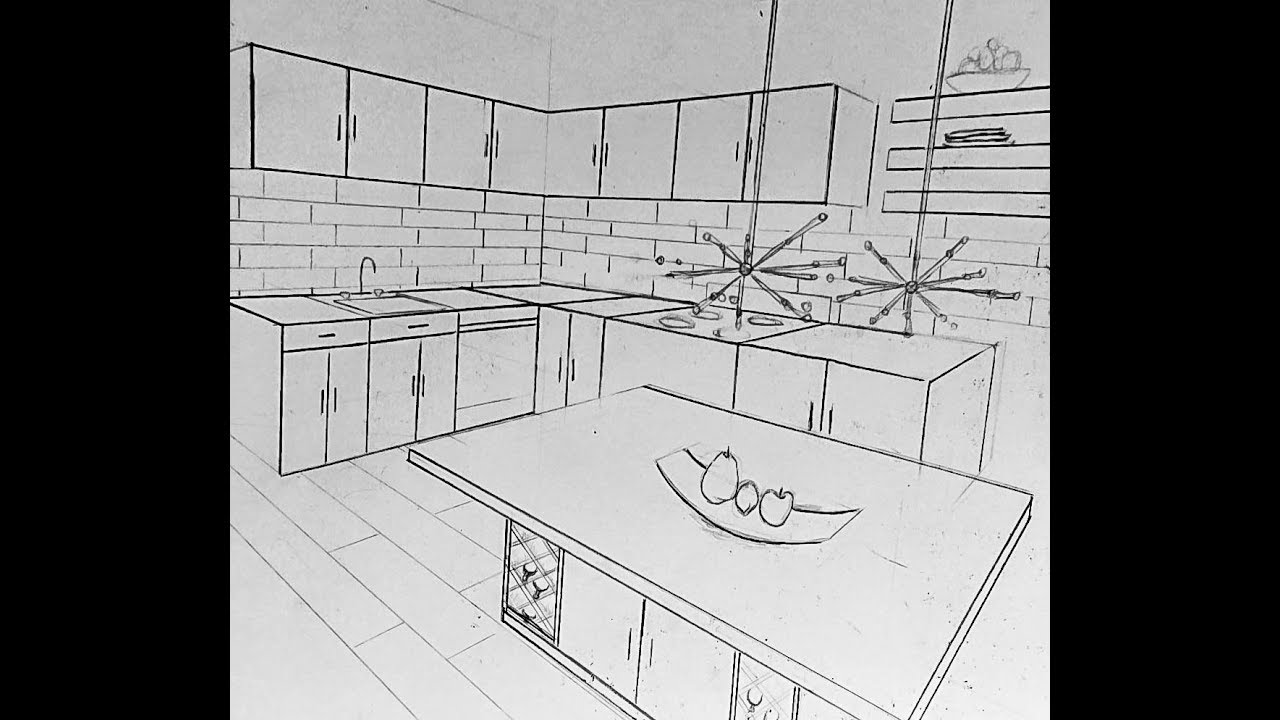 1280x720 Two Point Perspective Kitchen Drawing - Kitchen Perspective Drawing