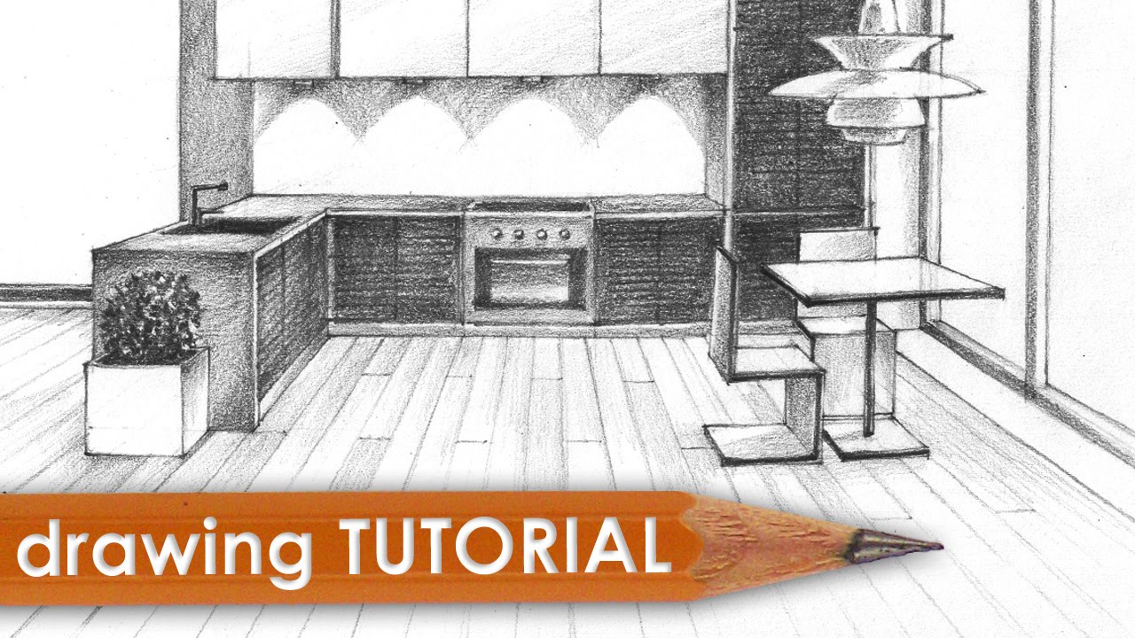 1280x720 Drawing Tutorial - Kitchen Perspective Drawing