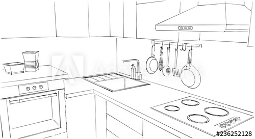 500x273 kitchen counter close up sketch drawing wall mounted chimney - Kitchen Sink Drawing