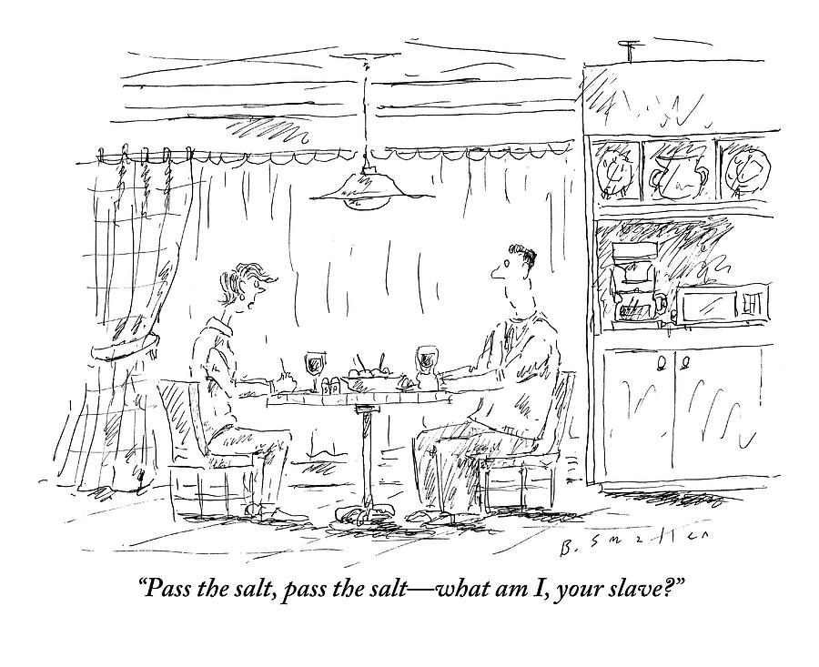 900x733 A Man And Woman Sit At A Kitchen Table Together Drawing - Kitchen Table Drawing