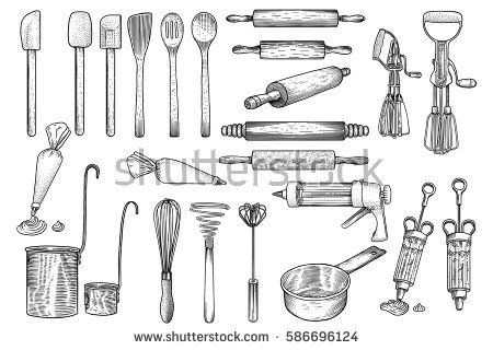450x320 kitchen, tool, utensil, vector, drawing, engraving, illustration - Kitchen Tools Drawing