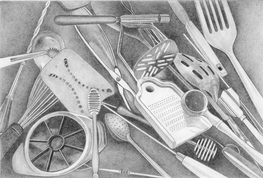 900x611 Kitchen Tools Drawing - Kitchen Tools Drawing