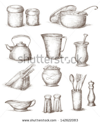 383x470 Kitchen Utensils Drawing Design Ideas Good Looking All In Easy - Kitchen Tools Drawing