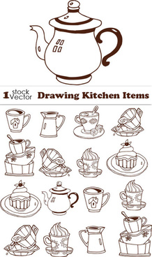 218x368 Kitchen Appliances Drawing Free Vector Download - Kitchen Tools Drawing