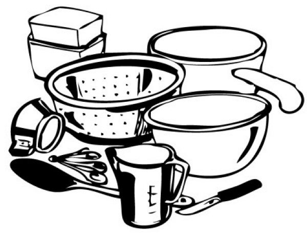 600x465 cooking utensils clipart black and white collection - Kitchen Utensils Drawing