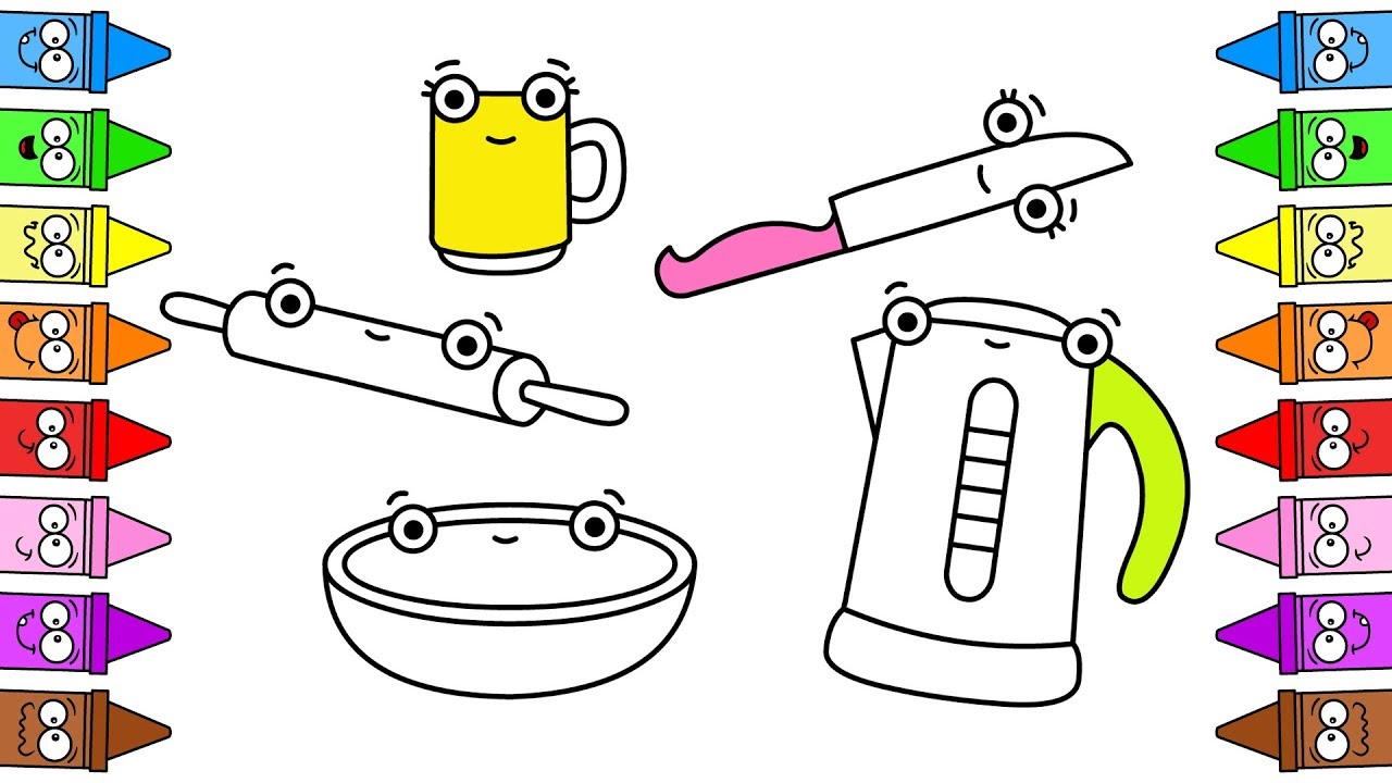 1280x720 drawing kitchen utensils coloring - Kitchen Utensils Drawing