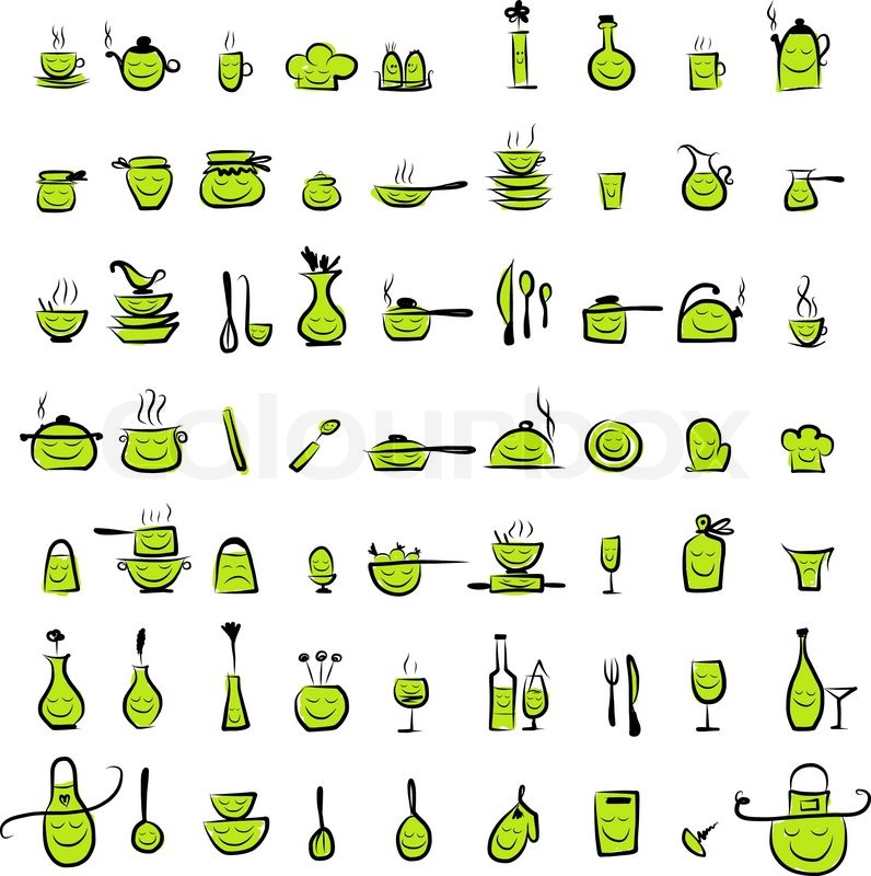 796x800 kitchen utensils characters, sketch stock vector colourbox - Kitchen Utensils Drawing