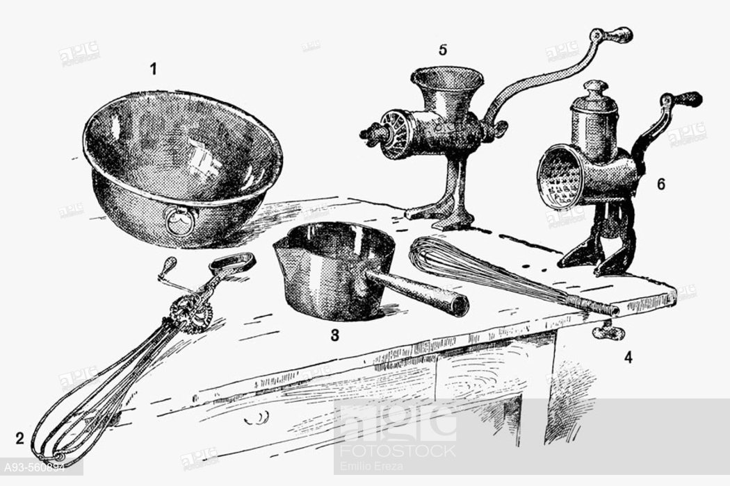 1050x700 kitchen utensils antique drawing, ca stock photo, picture - Kitchen Utensils Drawing