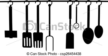 450x234 vector of a set of kitchen utensils hanging from a rack - Kitchen Utensils Drawing