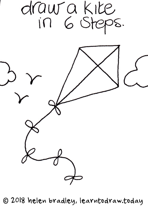 500x703 how to draw a flying kite in six steps learn to draw - Kite Drawing
