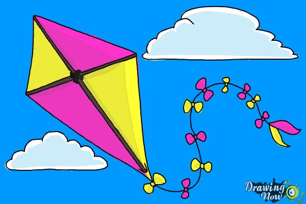600x400 how to draw a kite - Kite Drawing