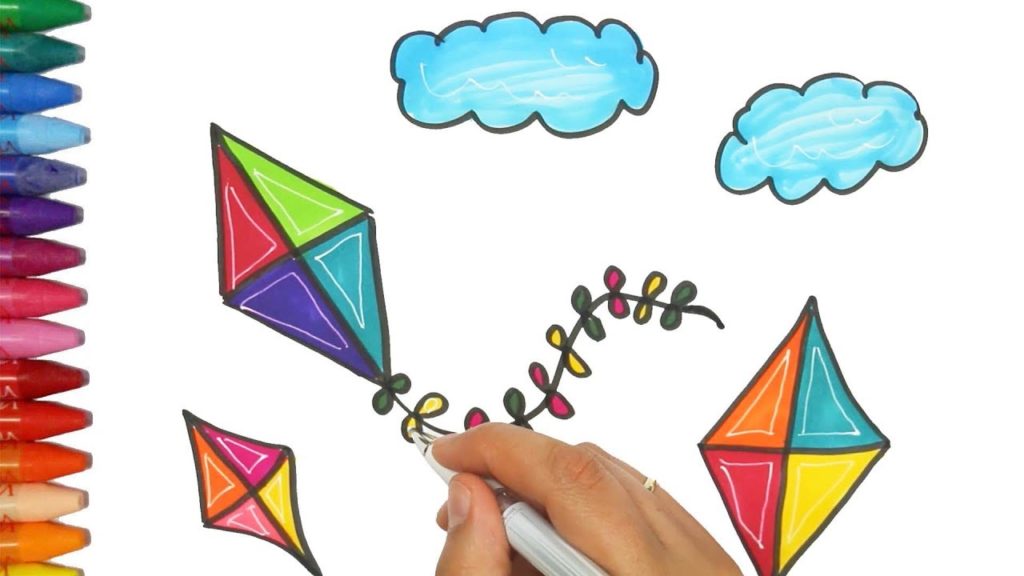 1024x576 kite drawing and coloring book how to draw and color kids tv - Kite Drawing