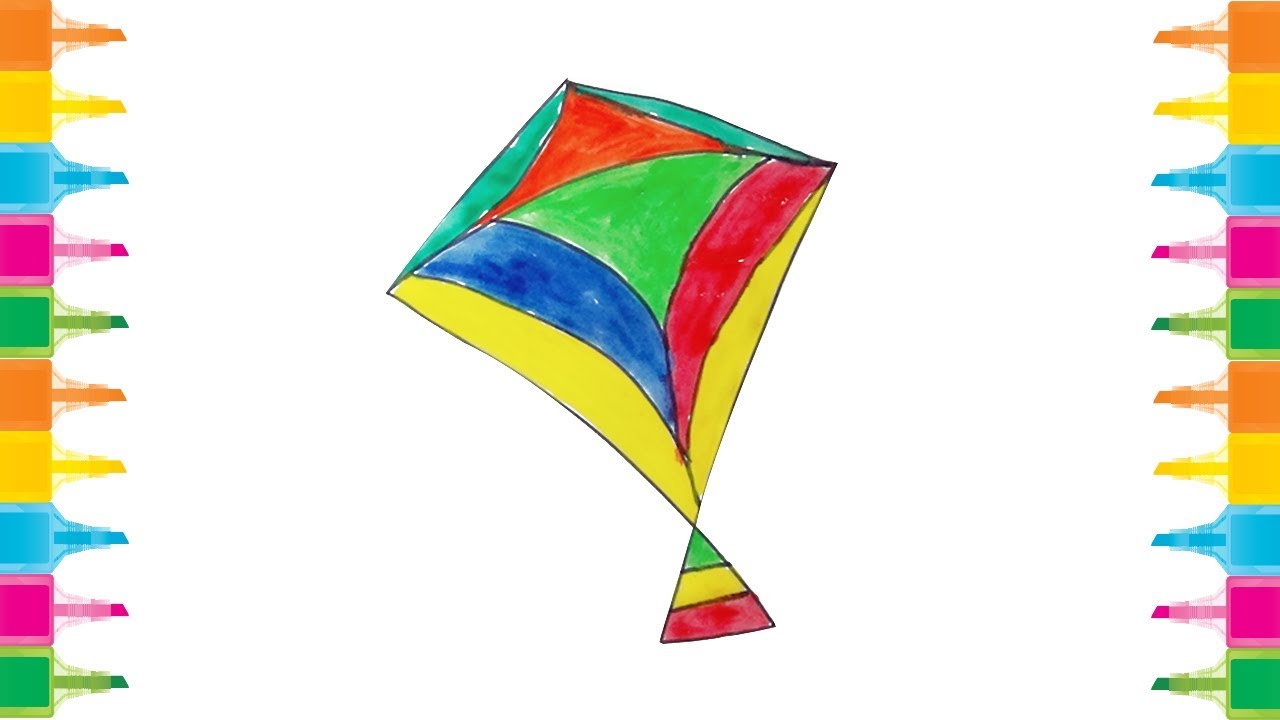 1280x720 how to draw a kite for kids very easy step - Kite Drawing Images