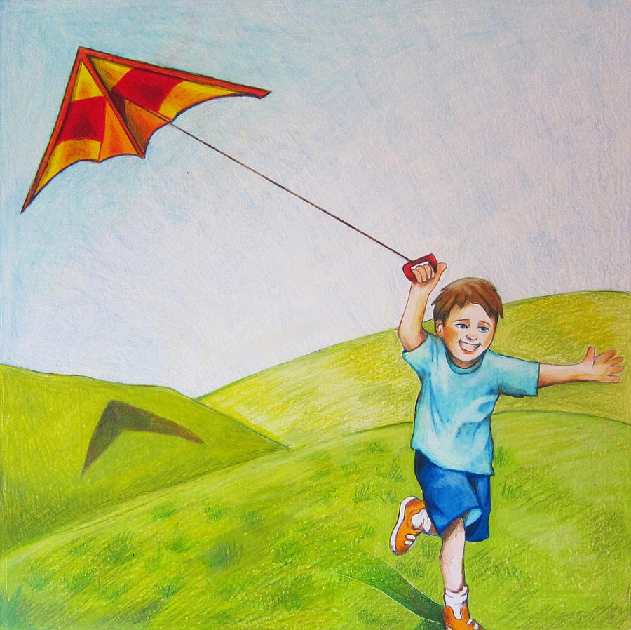 900x898 kite flying fun drawing - Kite Drawing Images