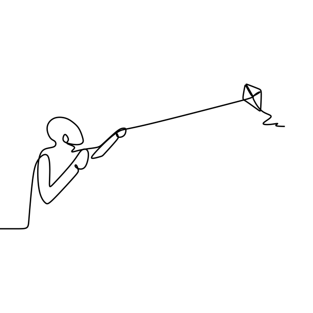 640x640 one line art drawing of a person playing a kite vector - Kite Drawing Images
