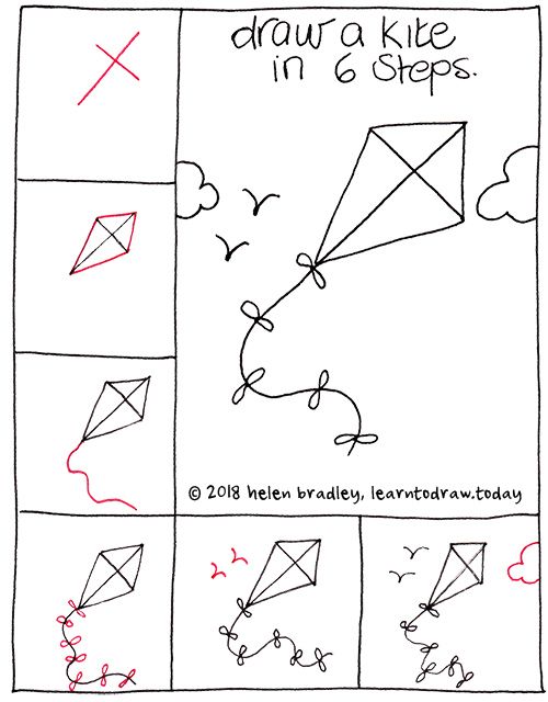 500x640 How To Draw A Flying Kite Doodles Drawings, Easy Drawings - Kite Drawing Images