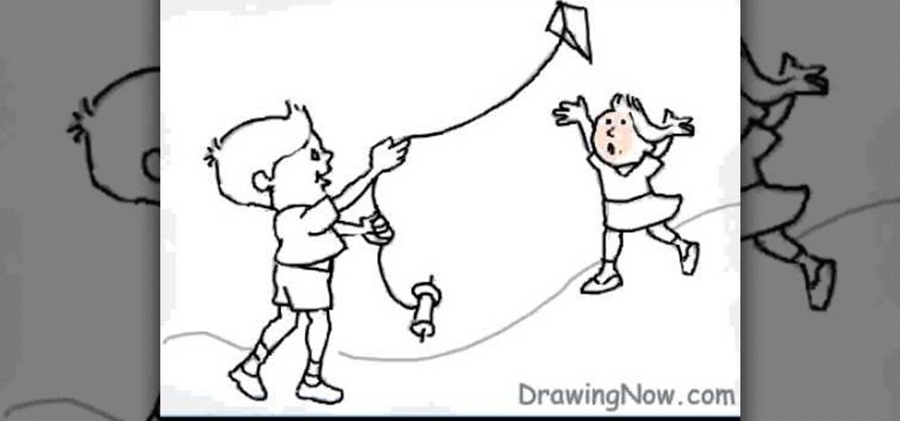 1280x600 How To Draw Kids Flying A Kite On A Computer Drawing - Kite Flying Drawing