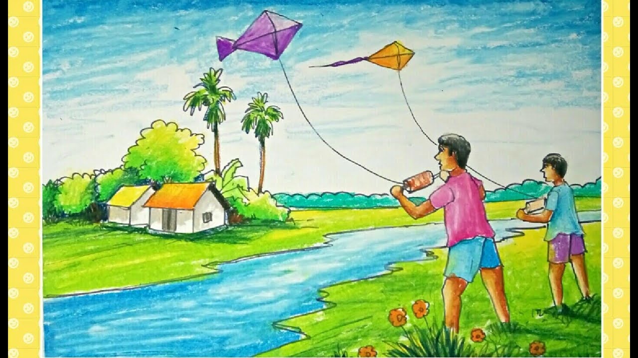 Kite Flying Drawing at Explore collection of Kite