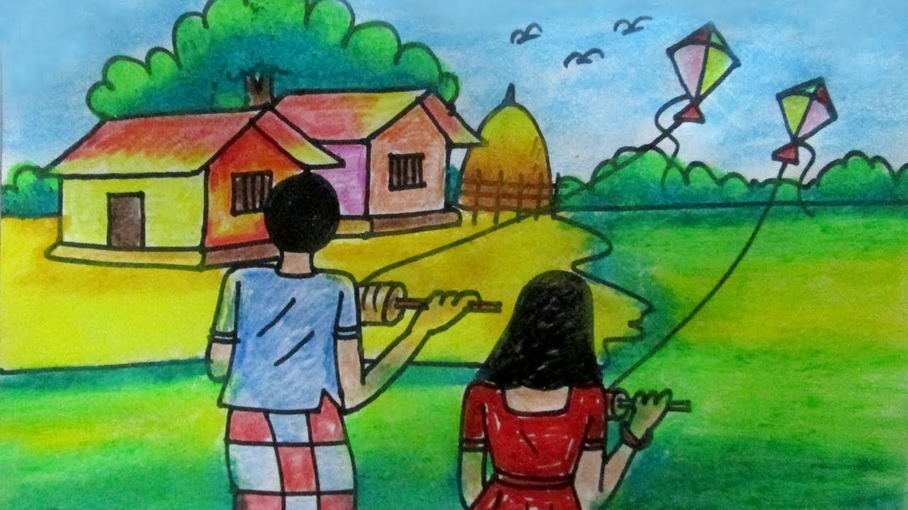 Kite Flying Drawing at PaintingValley.com | Explore collection of Kite ...