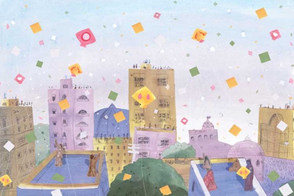 585x390 winning kites from the drawing challenge - Kite Flying Drawing