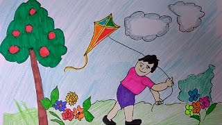 Kite Flying Drawing At Paintingvalley Com Explore Collection Of