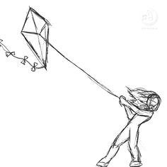 236x236 Drawing Of A Girl Flying A Kite Drawing Of Makar Sankranti Free - Kite Images For Drawing