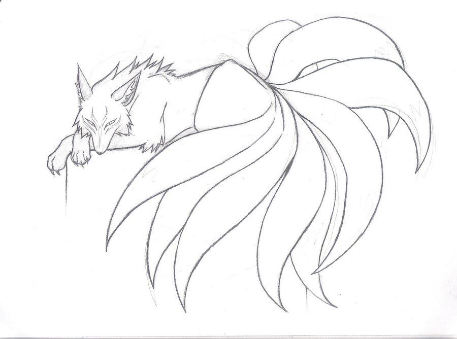 900x668 japanese nine tailed fox legend nine tailed beauty sketch - Kitsune Drawing
