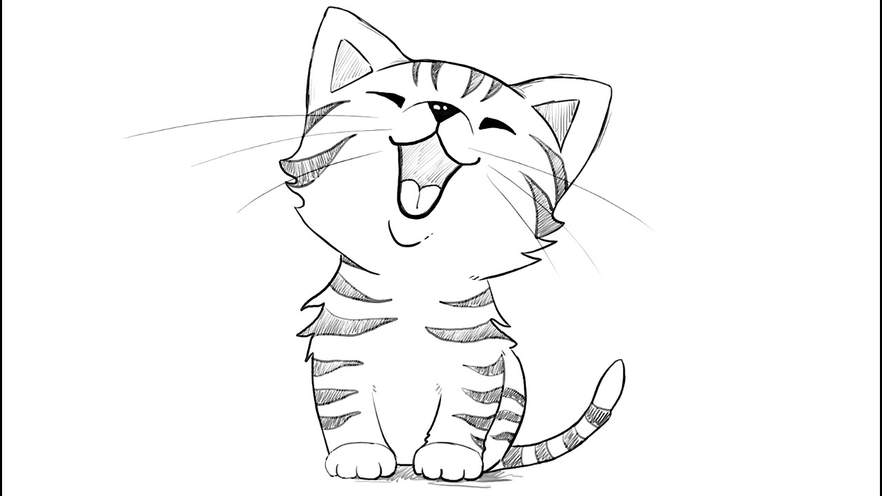 1280x720 How To Draw A Yawning Kitten - Kitten Drawing