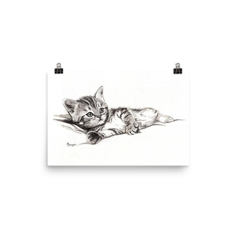 794x794 Kitten Drawing Print Cat Pencil Drawing Cute Kitten Sketch Cat Etsy - Kitten Drawing Images