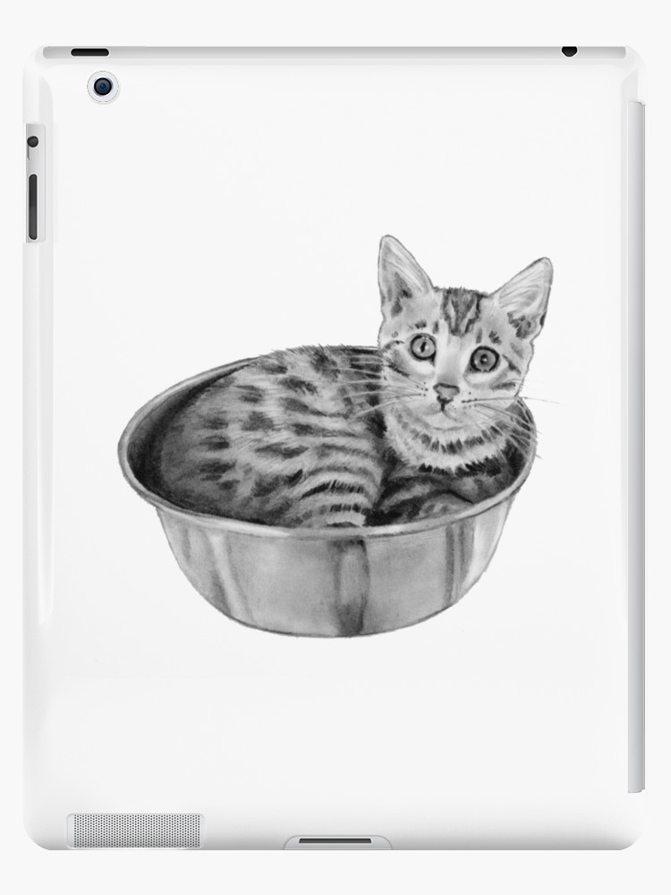750x1000 Bengal Kitten In A Bowl Realism Pencil Drawing Ipad Cases - Kitten Pencil Drawing