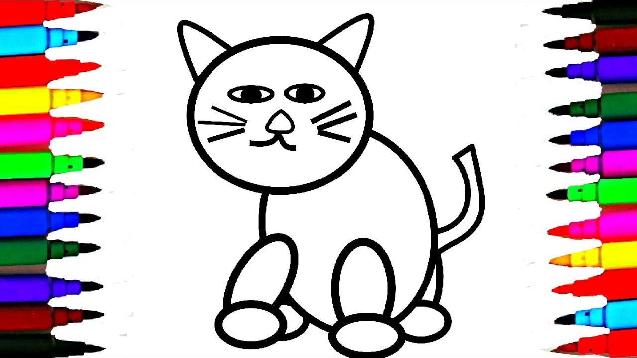1280x720 How To Draw And Color Cute Kitty Cat L Rainbow Color Cat Drawing - Kitty Cat Drawing