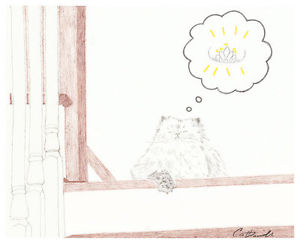 300x243 Kitty Cat Meditations Color Pencil Drawing X Print Cat - Kitty Cat Drawing