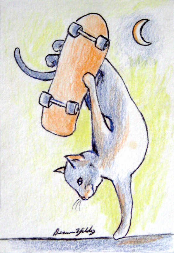 594x863 skateboarding kitten aceo sunnyside studios - Kitty Cat Drawing