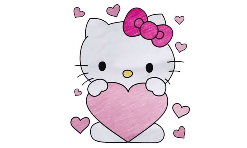 800x480 How To Draw Hello Kitty With Love Heart - Kitty Drawing
