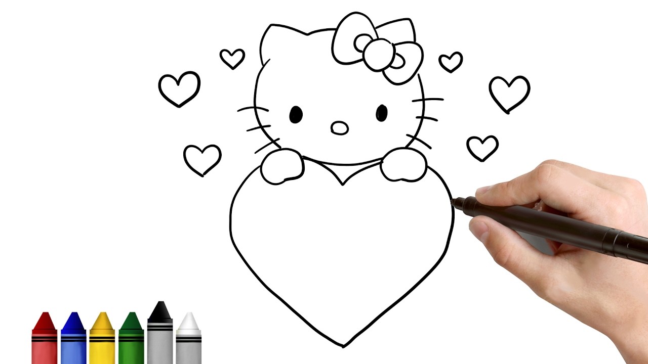 1280x720 How To Draw Hello Kitty For Valentines Day Drawing For Kids - Kitty Drawing Easy