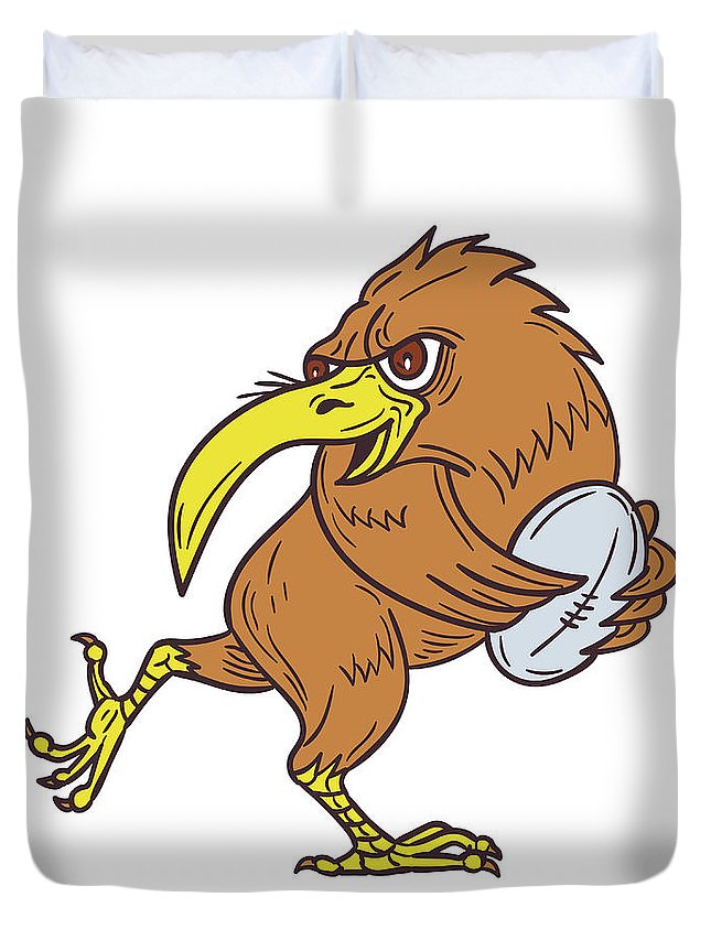 645x853 Kiwi Bird Running Rugby Ball Drawing Duvet Cover For Sale - Kiwi Bird Drawing