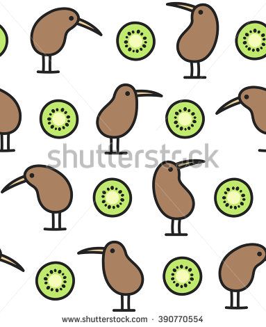 383x470 seamless pattern of kiwi birds and fruits cute simple doodle - Kiwi Drawing