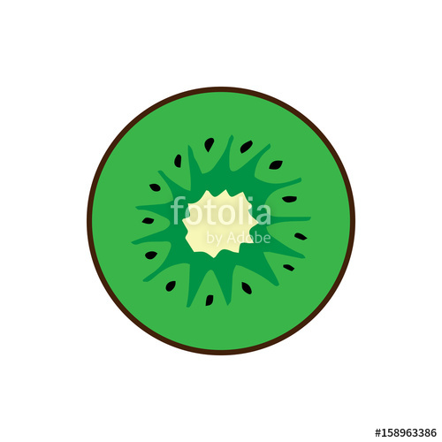 500x500 Kiwi Fruit Slice Flat Icon, Vector Illustration Doodle, Cartoon - Kiwi Fruit Drawing