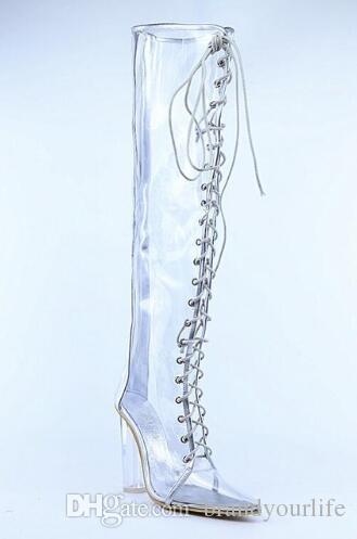 329x497 New European Style Plus Size Fashion Pvc Boots Chunky High - Knee High Boots Drawing