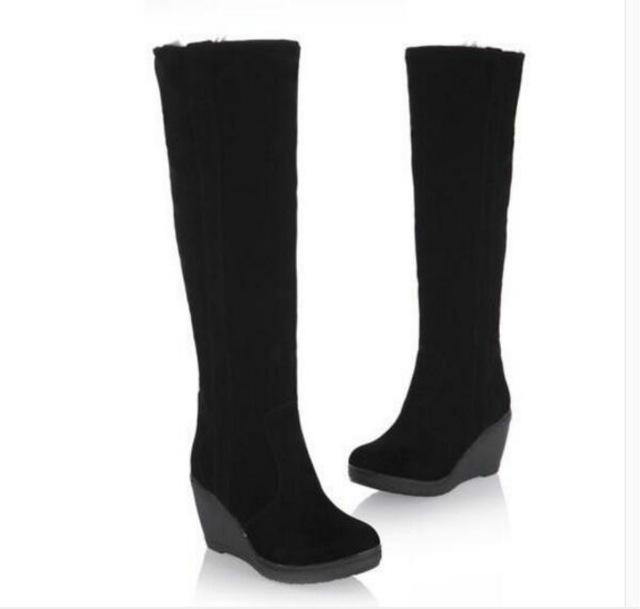 640x609 women warm snow boots winter shoes wedges high folding high heels - Knee High Boots Drawing