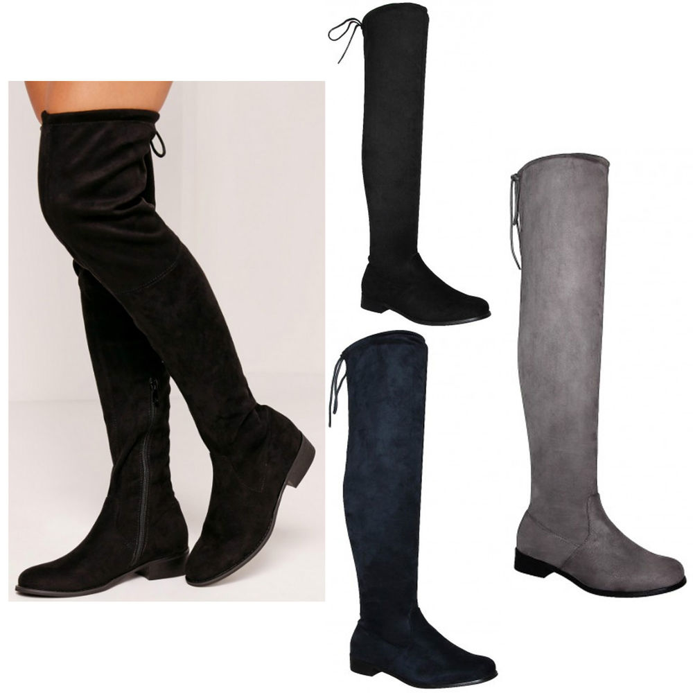 1000x1000 womens ladies over the knee thigh high flat block heel stretch - Knee High Boots Drawing