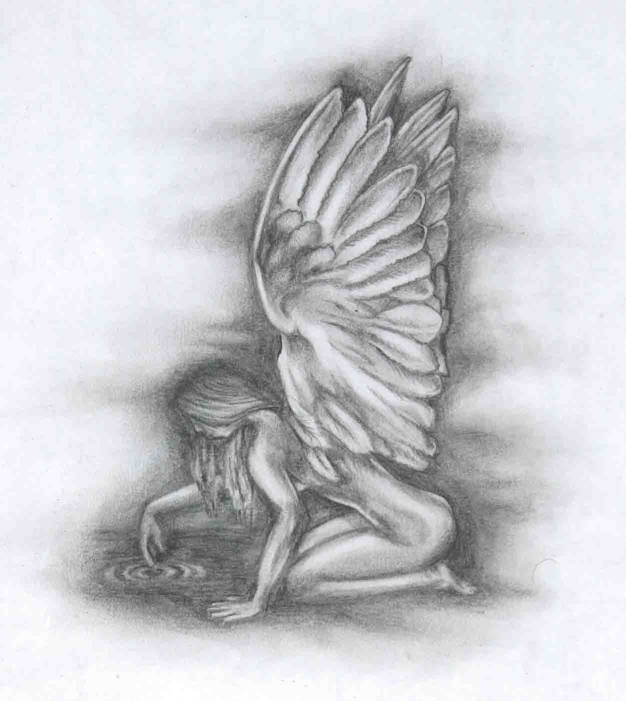 Angel Drawing Water For Free Download - Kneeling Angel Drawing. 