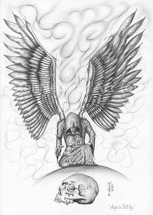 310x435 Angel And Skull Fantasy Art - Kneeling Angel Drawing