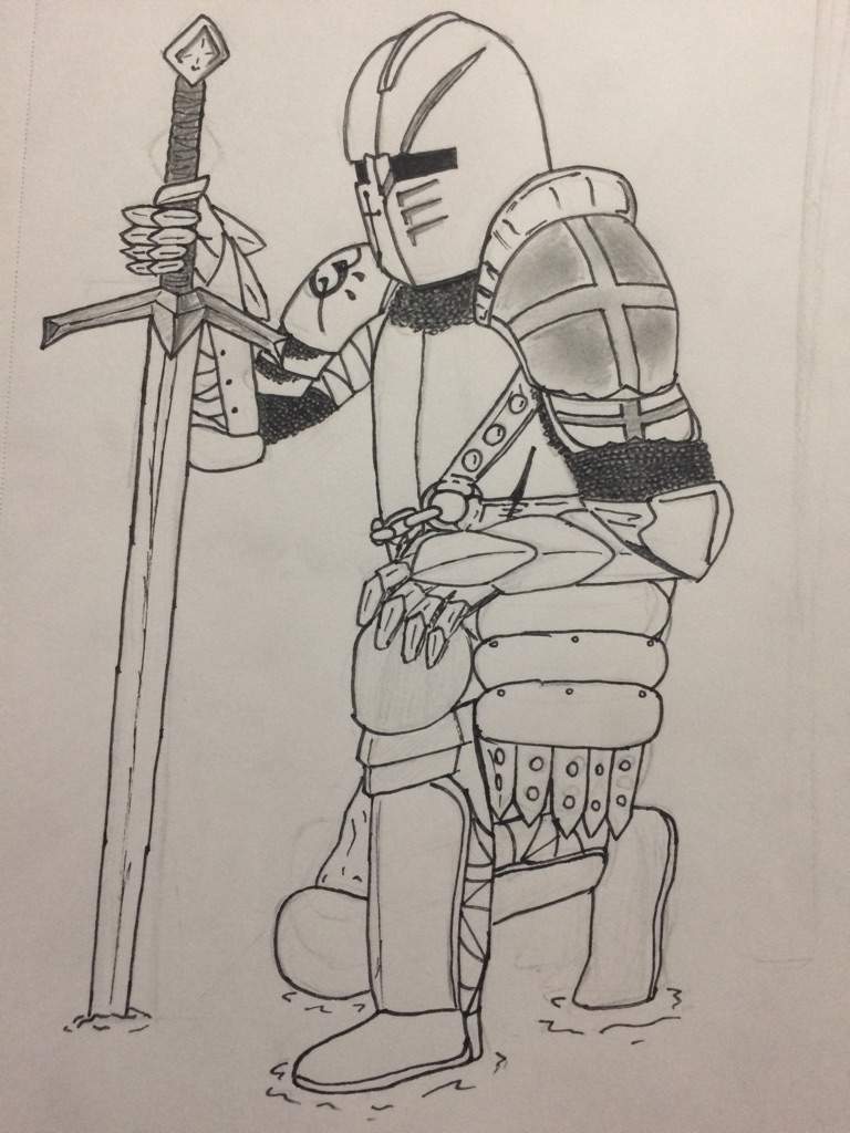 768x1024 The Painted Knight - Kneeling Knight Drawing