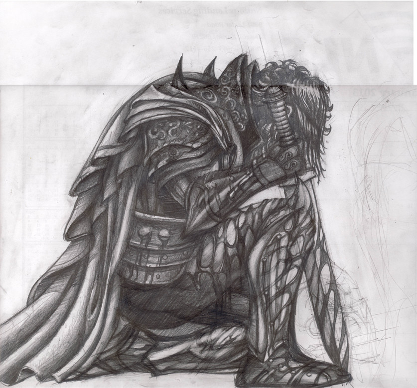 837x779 Artstation - Kneeling Knight Drawing