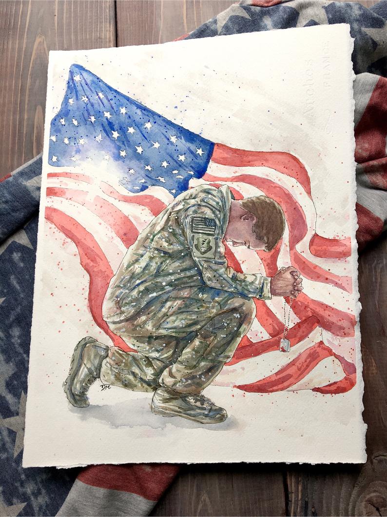 794x1060 kneeling soldier watercolor painting x etsy - Kneeling Soldier Drawing