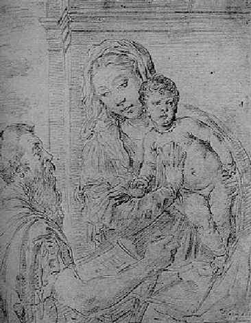 366x470 the madonna and child with a kneeling soldier holding a book - Kneeling Soldier Drawing