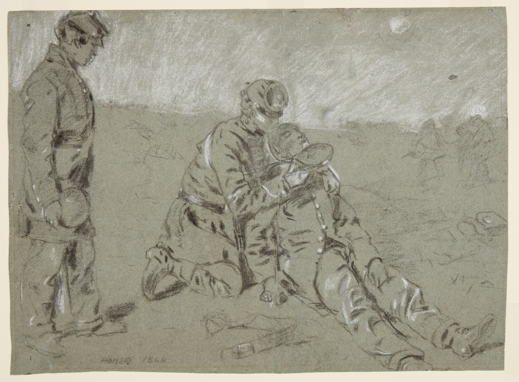 1024x753 drawing, soldier giving water to a wounded companion - Kneeling Soldier Drawing